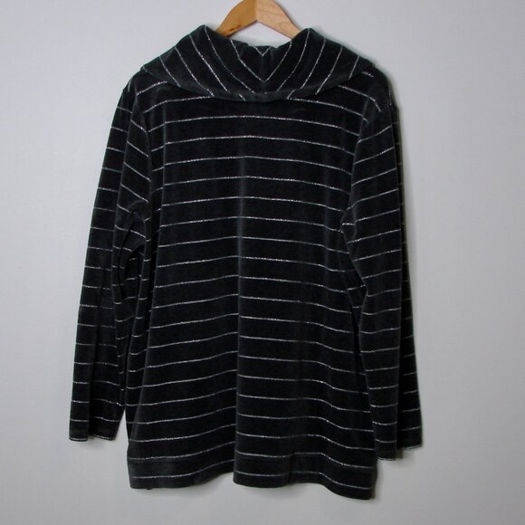 Talbots Gray Velvet Tunic Top Luxe Cowl Neck Silver Metallic Stripe Plus Size 2X - Picture 10 of 12